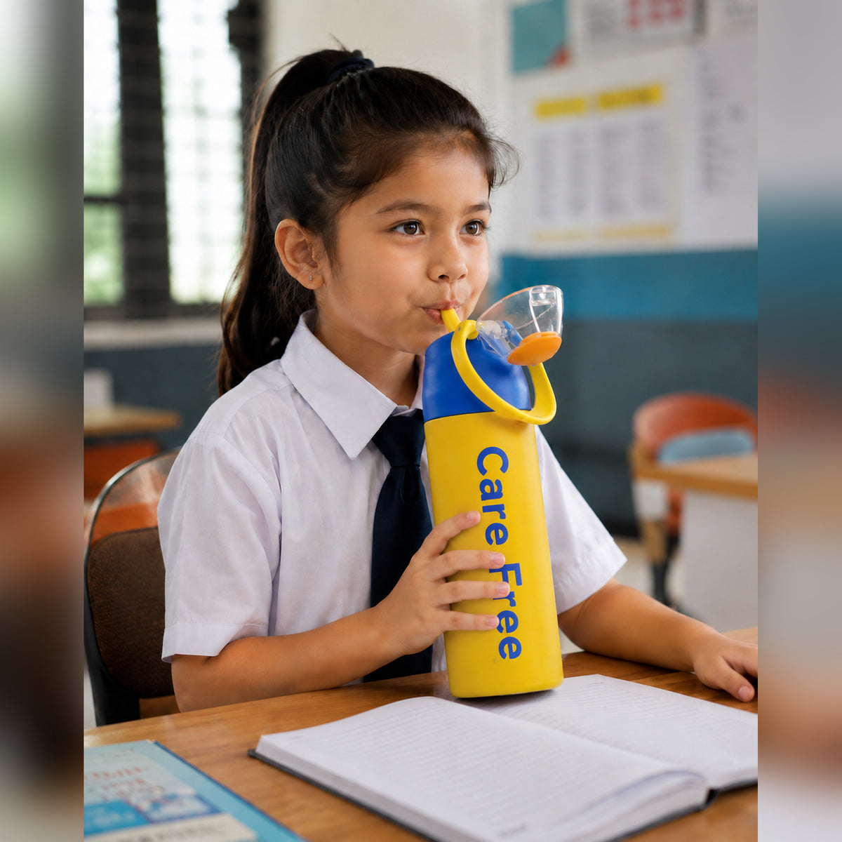 Care Free Kids Insulated Water Bottle — 304 Stainless Steel Sipper with Straw & Carry Handle, 750ml (Sunshine Yellow)