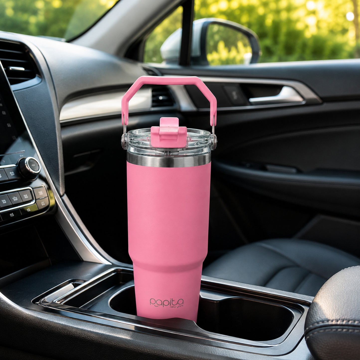Papita 900ml Insulated Tumbler with Flip Straw Lid & Handle