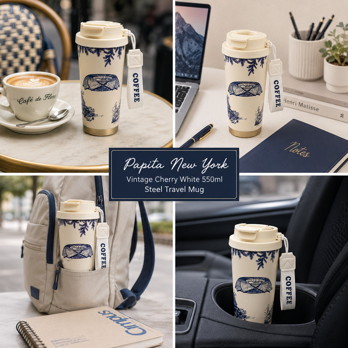 Papita Vintage Cherry Steel Travel Mug — 550ml