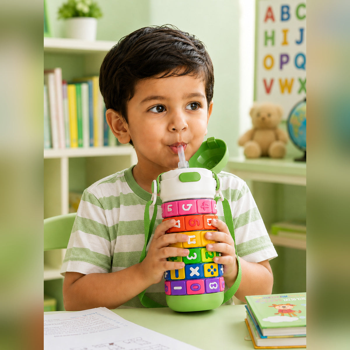 Papita Number Blocks Kids Steel Bottle — 430ml, Green