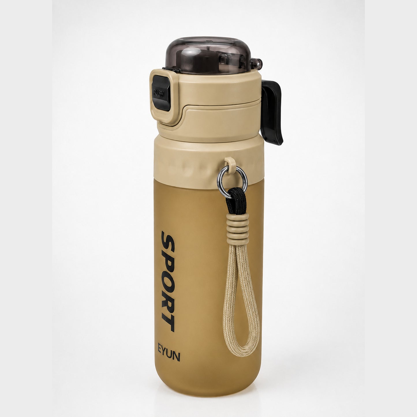 EYUN Sport 2-in-1 Water Bottle 750ml — BPA-Free Tritan Bottle with Push-Button Mist Spray & Wide Drinking Spout, Leakproof with Carry Strap (Khaki)