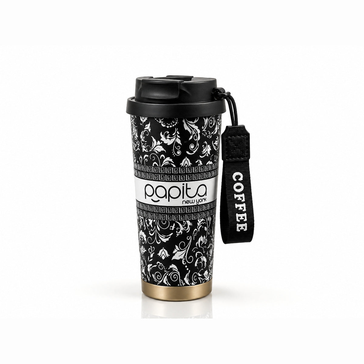 Papita Noir Damask Steel Travel Mug