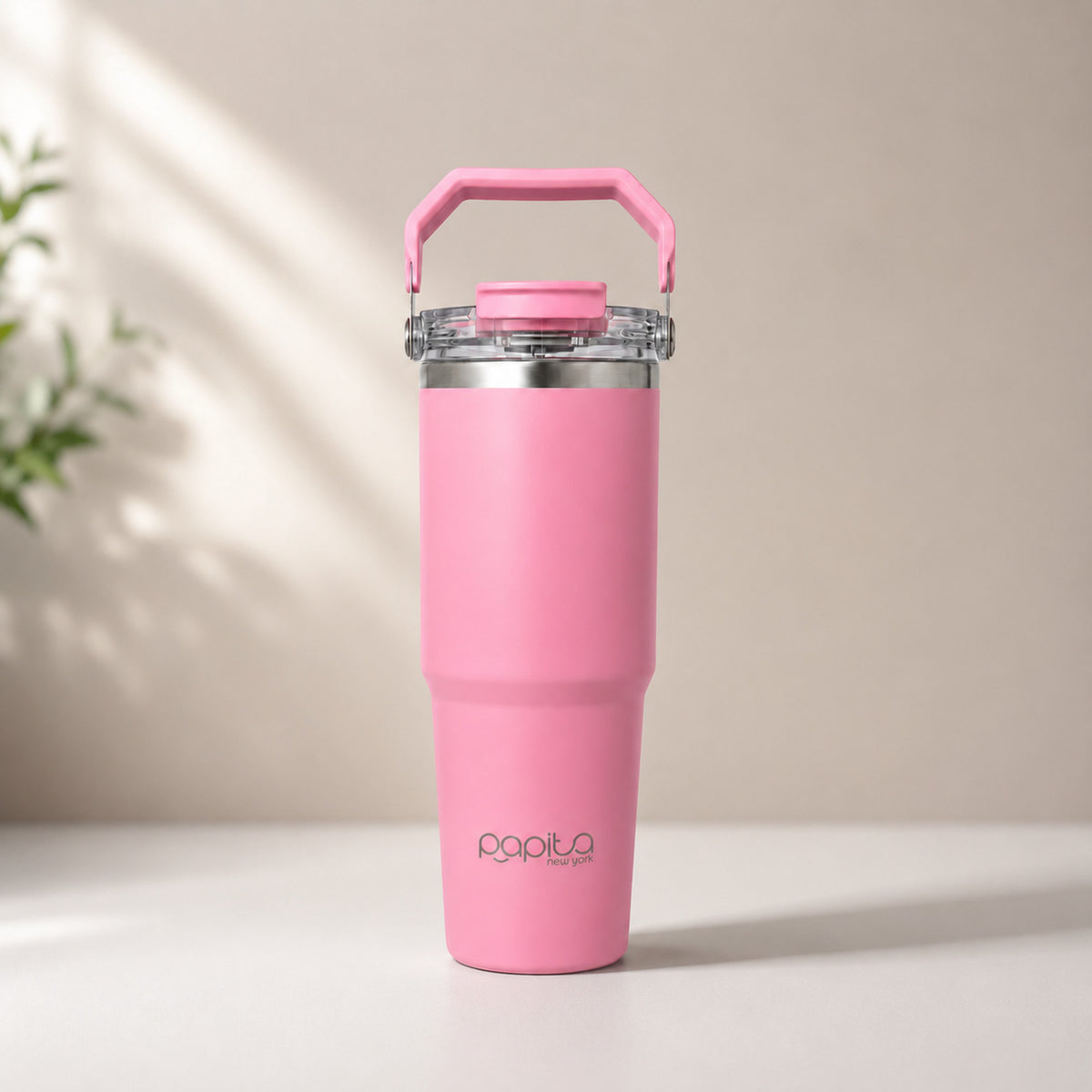 Papita 900ml Insulated Tumbler with Flip Straw Lid & Handle