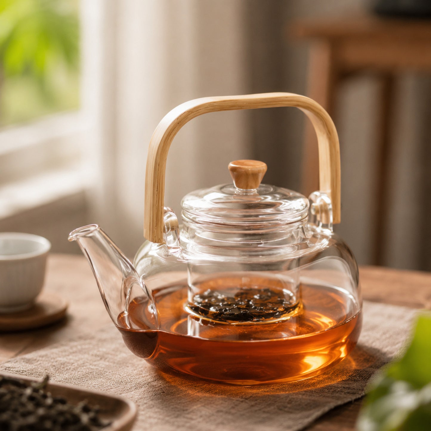 Borosilicate Glass Teapot with Bamboo Handle & Removable Glass Infuser — Stovetop-Safe Tea Kettle for Loose Leaf Tea, 800ml