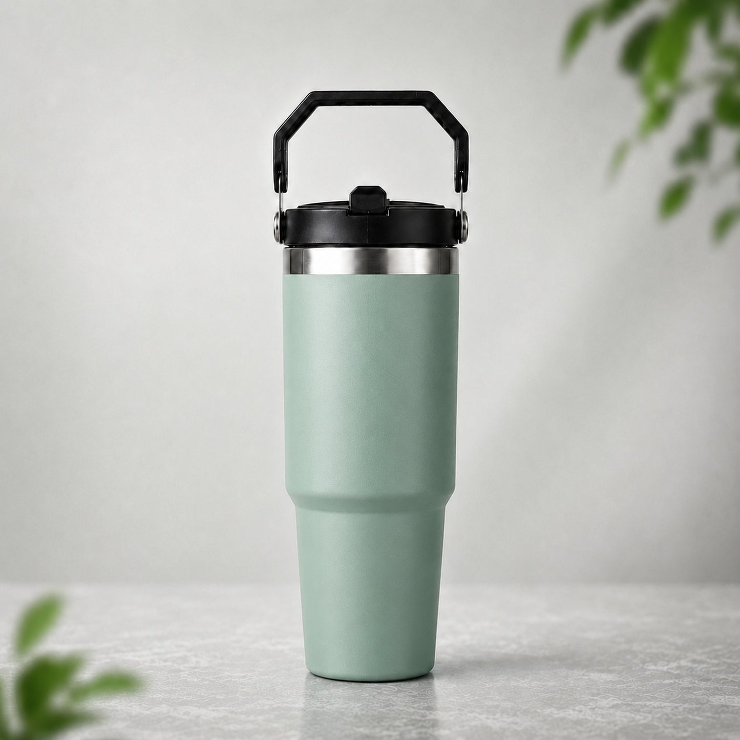 Papita Everyday Tumbler 900ml — 304 Stainless Steel Insulated Travel Mug with Flip Sipper Lid & Carabiner Handle (Sage Green)