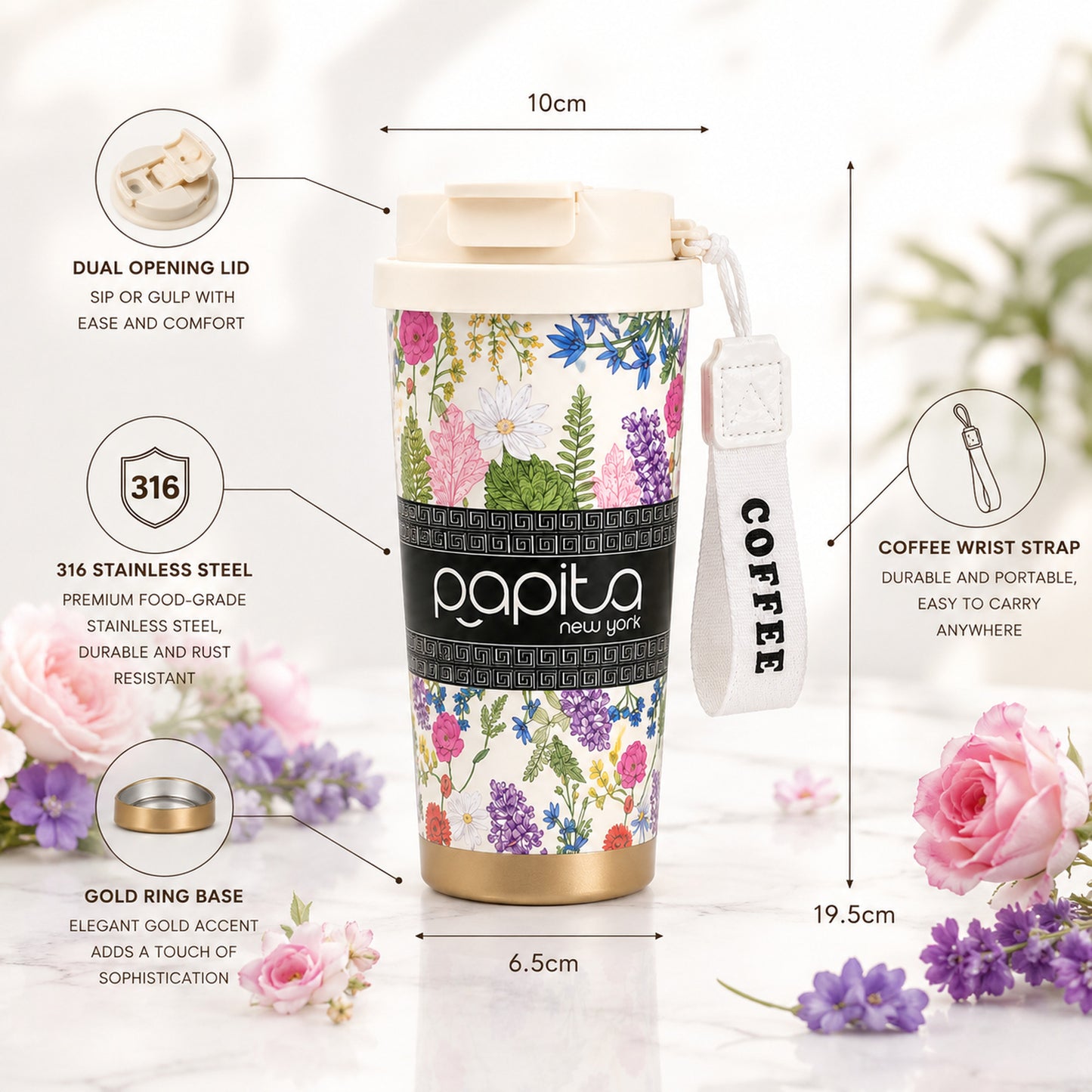 Papita Wildflower Meadow Steel Travel Mug