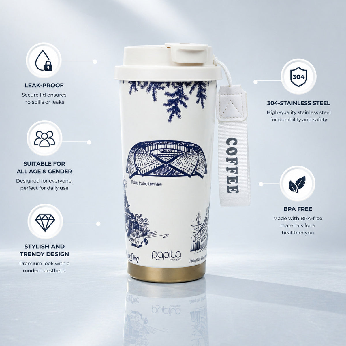 Papita Vintage Cherry Steel Travel Mug — 550ml
