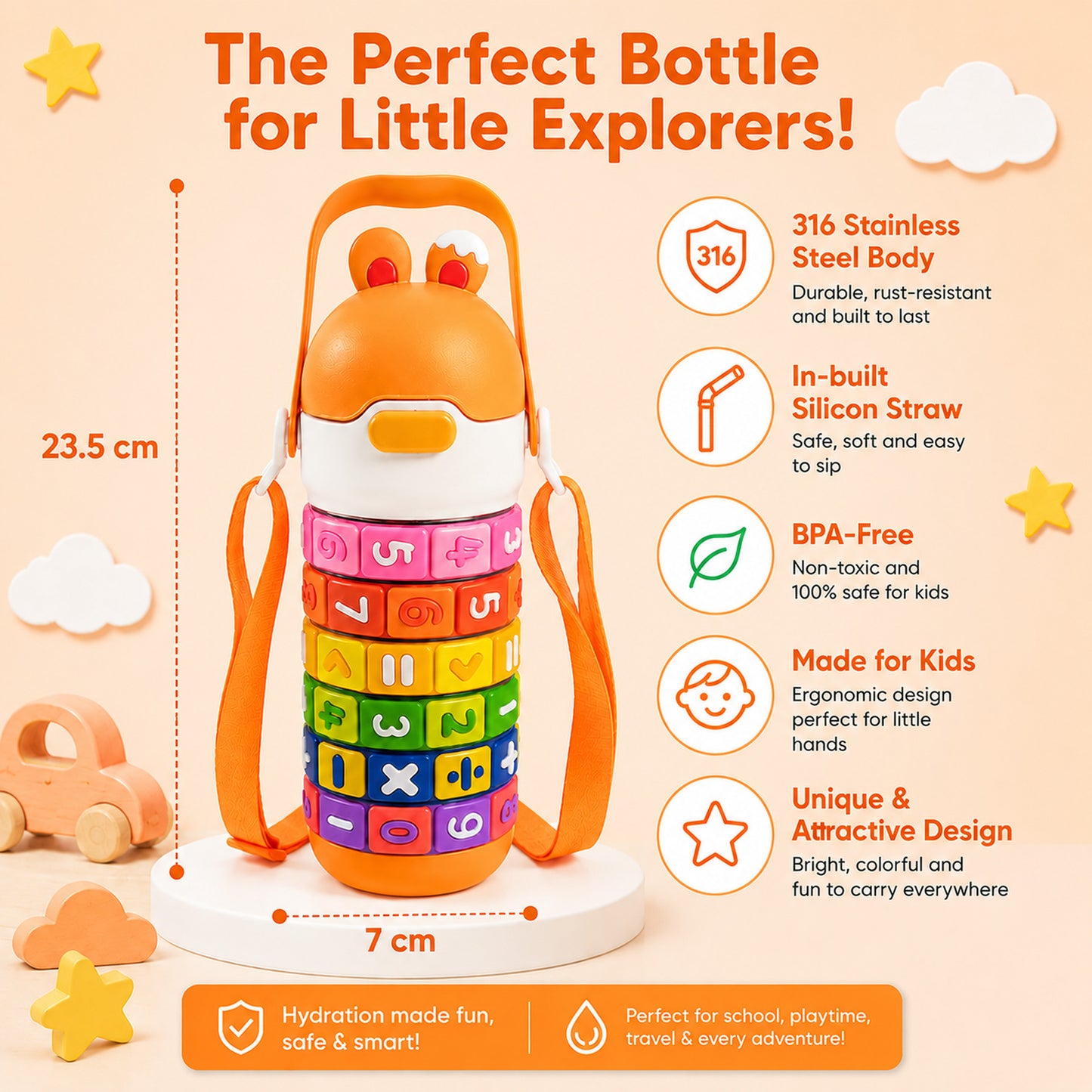 Papita Number Blocks Kids Steel Bottle — 430ml