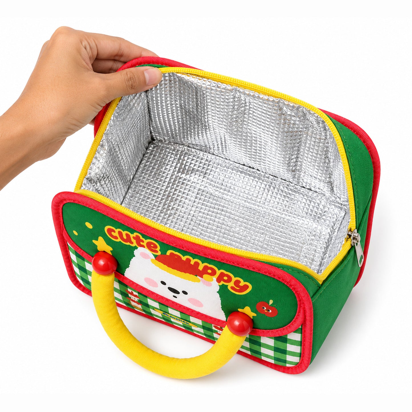 Kids Insulated Lunch Bag — Foil-Lined Tiffin Carrier with Padded Handles & Front Flap Pocket, Fits Steel Lunch Boxes