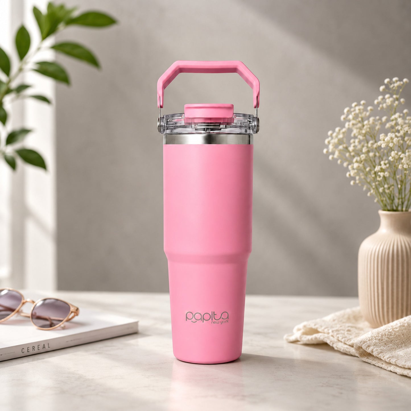 Papita 900ml Insulated Tumbler with Flip Straw Lid & Handle