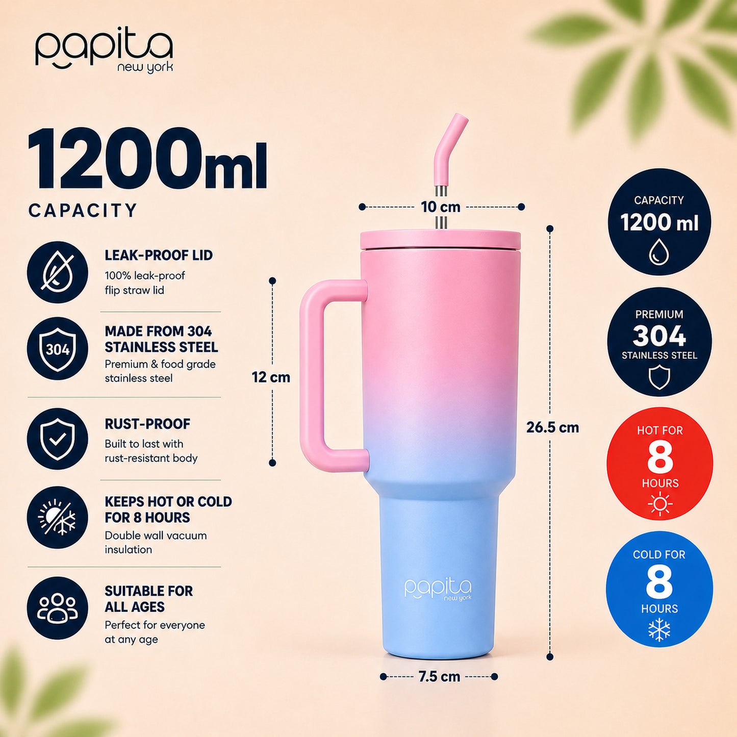Papita Everyday Tumbler 1200ml – Pink Shaded