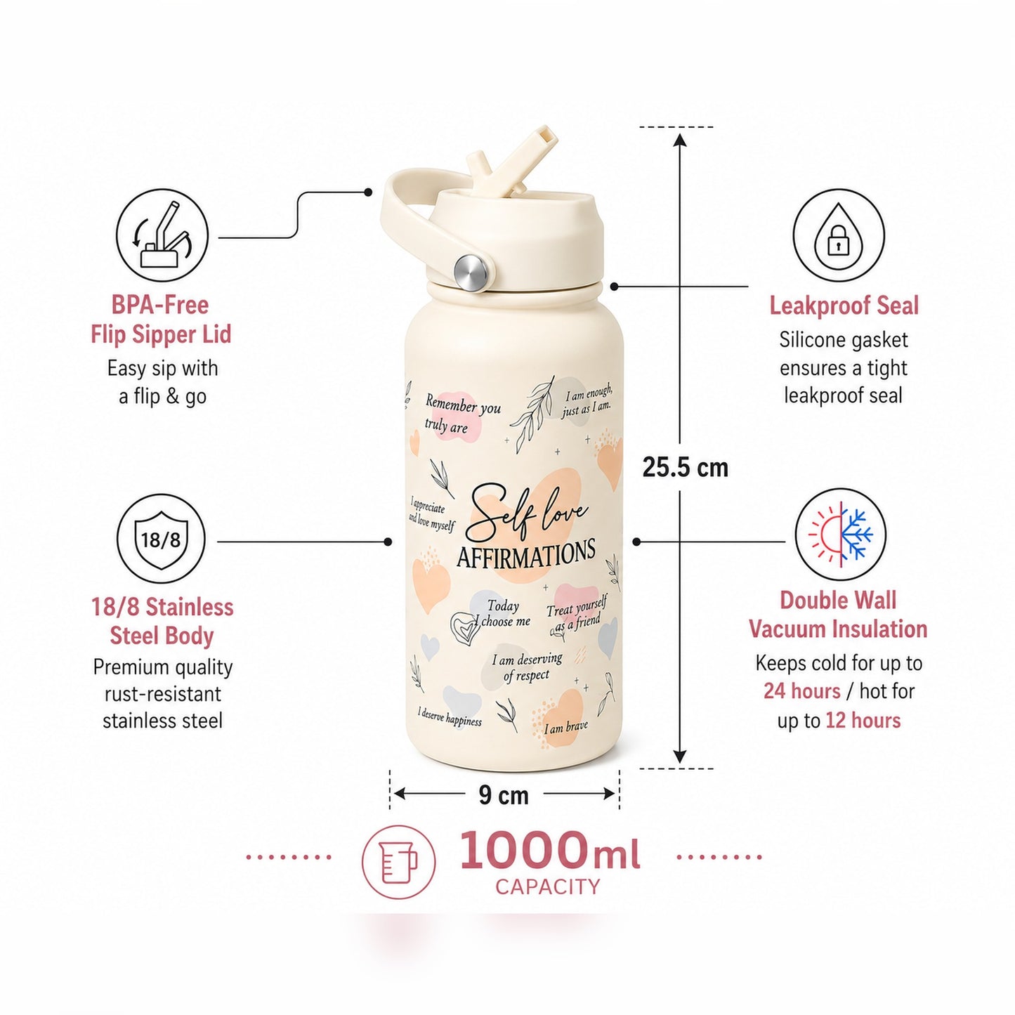 Papita Hydra 1L Double Wall Steel Water Bottle