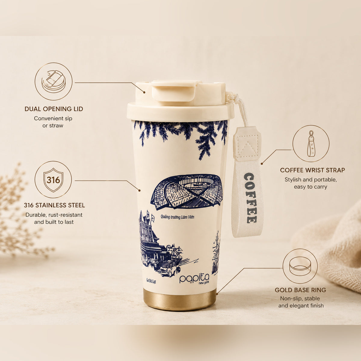 Papita Vintage Cherry Steel Travel Mug — 550ml