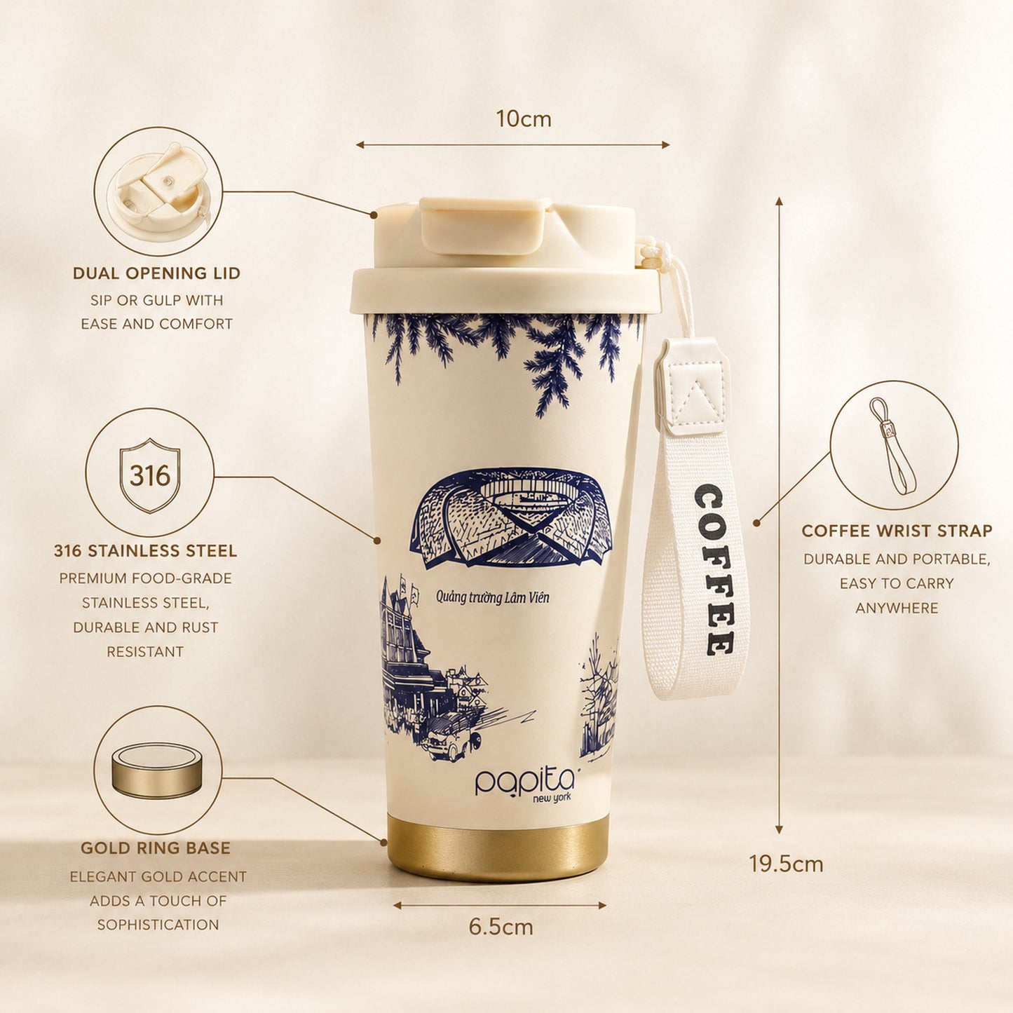 Papita Vintage Cherry Steel Travel Mug — 550ml