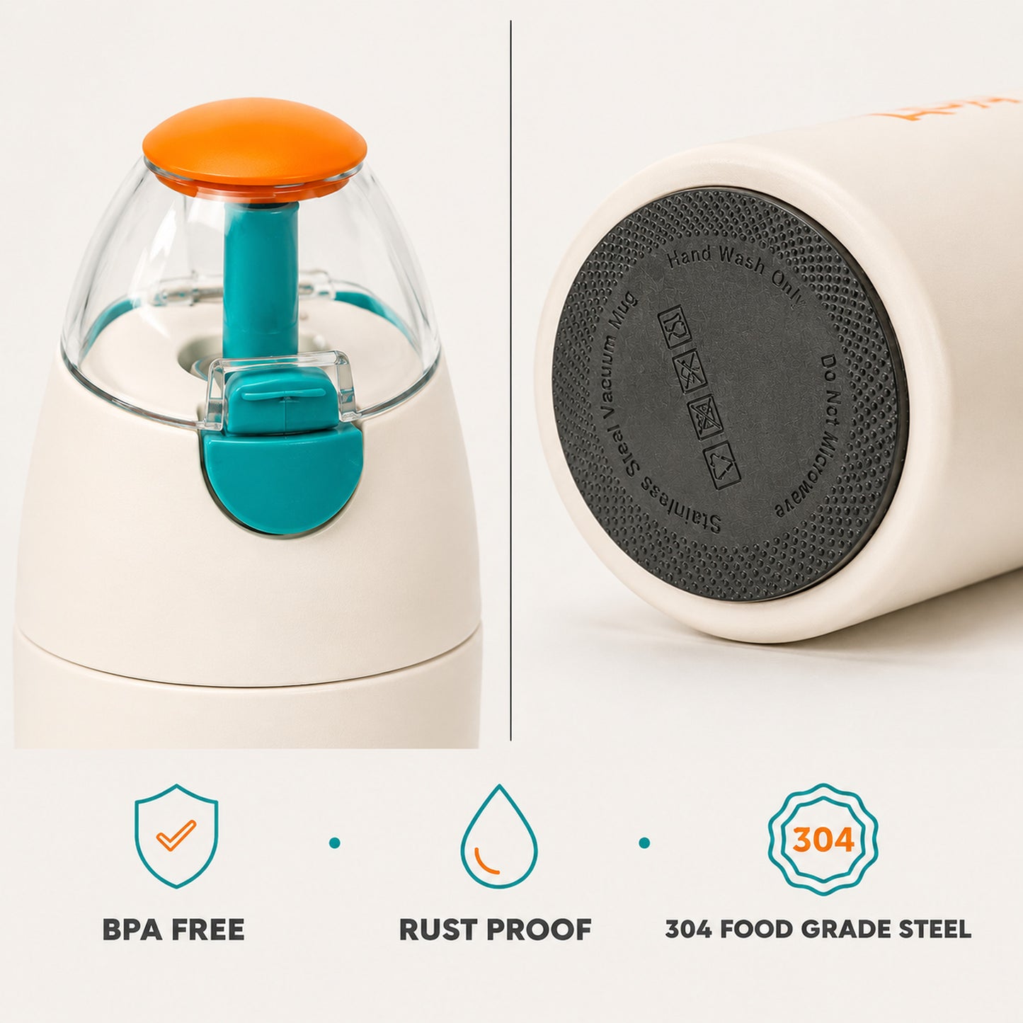 Care Free Insulated Water Bottle — 304 Stainless Steel Sipper with Straw & Carry Handle, 750ml (Ivory Cream)