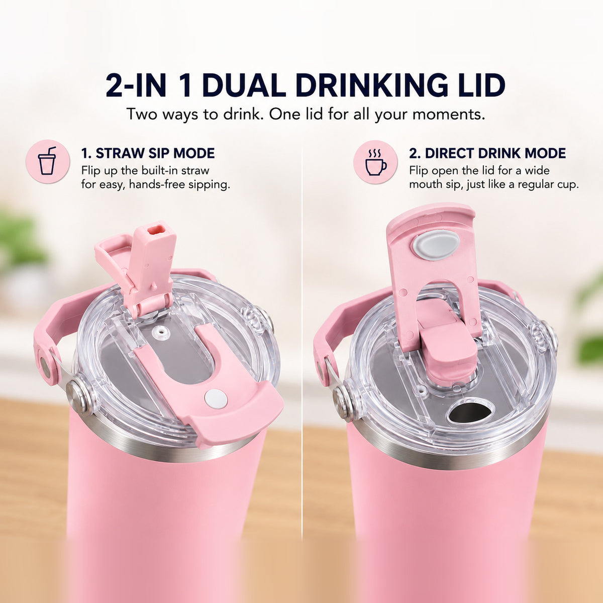 Papita 900ml Insulated Tumbler with Flip Straw Lid & Handle