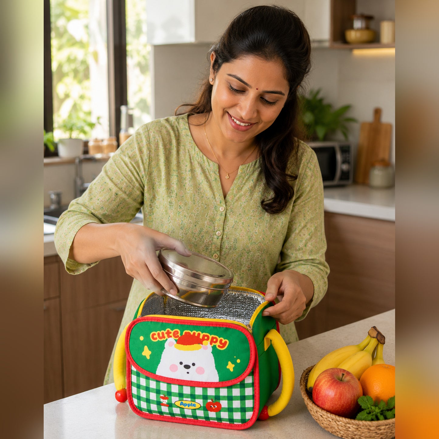 Kids Insulated Lunch Bag — Foil-Lined Tiffin Carrier with Padded Handles & Front Flap Pocket, Fits Steel Lunch Boxes