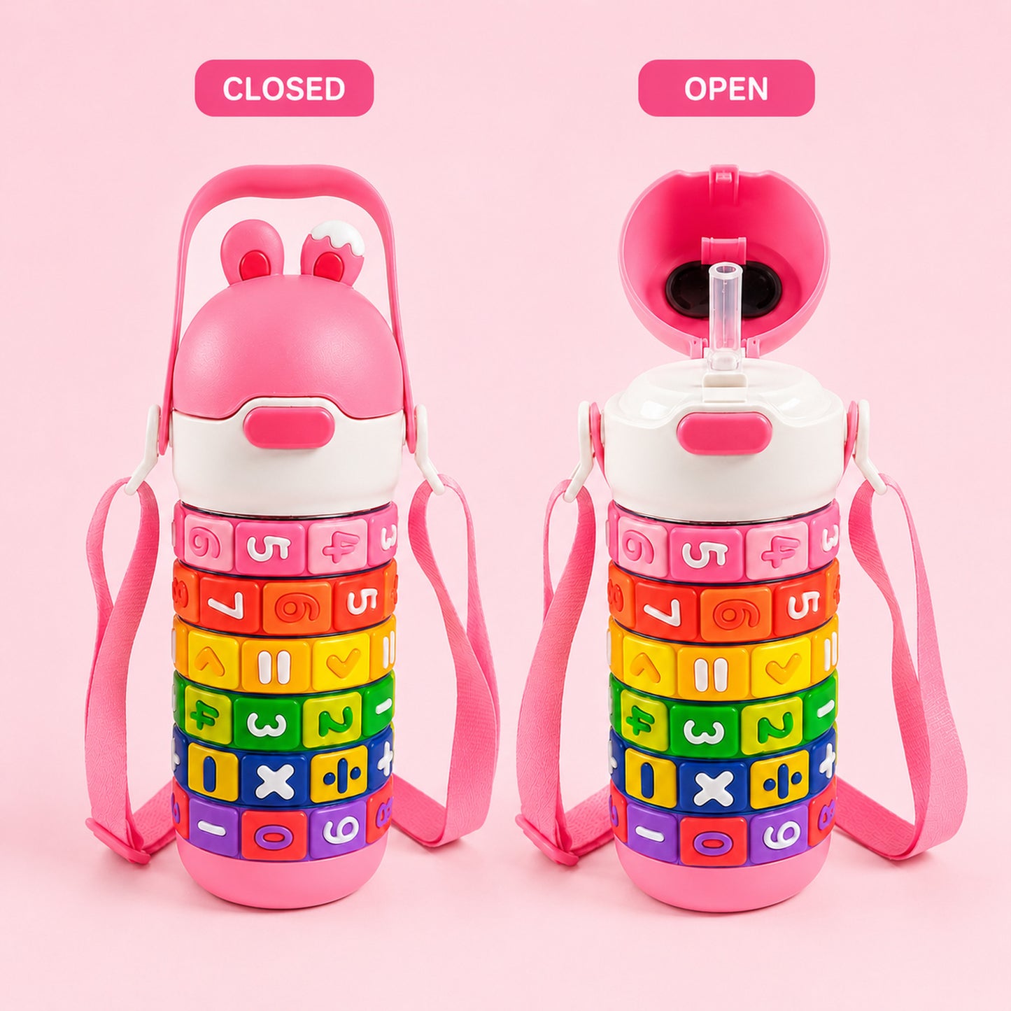 Papita Number Blocks Kids Steel Bottle — 430ml, Pink