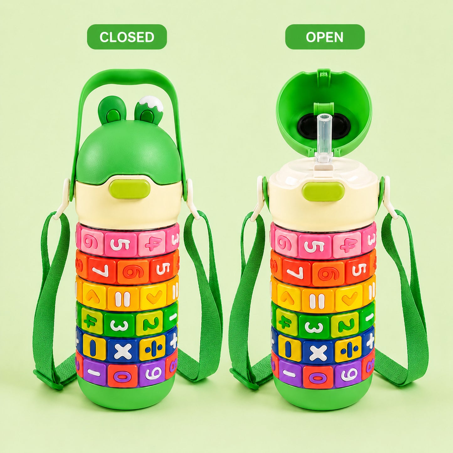Papita Number Blocks Kids Steel Bottle — 430ml, Green