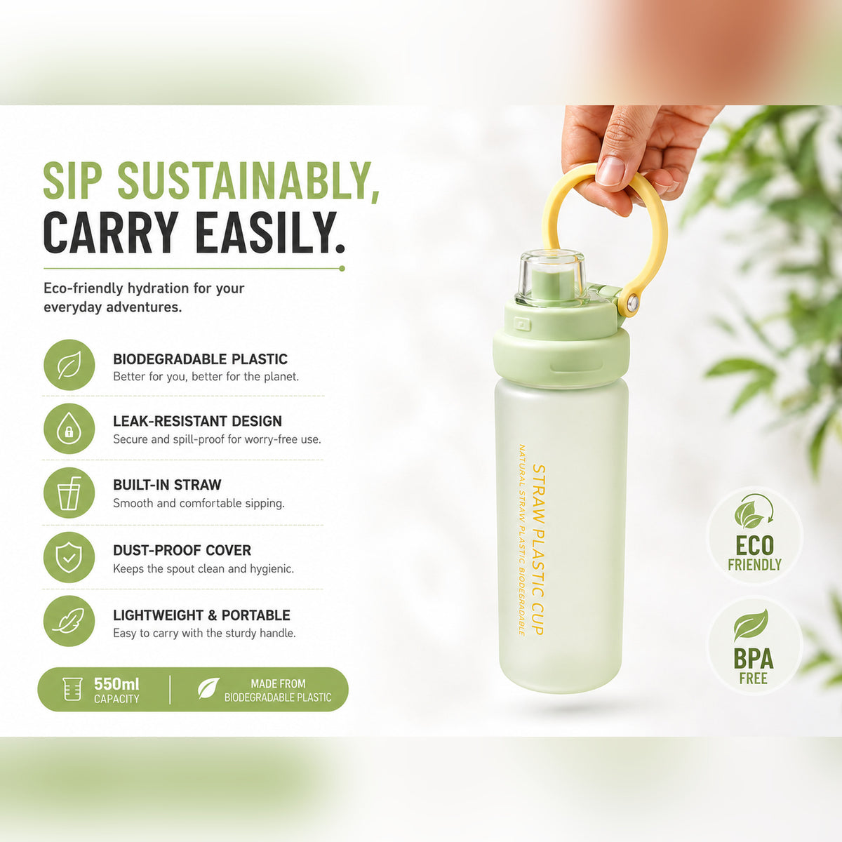 Papita Frosted Straw Cup — 550ml