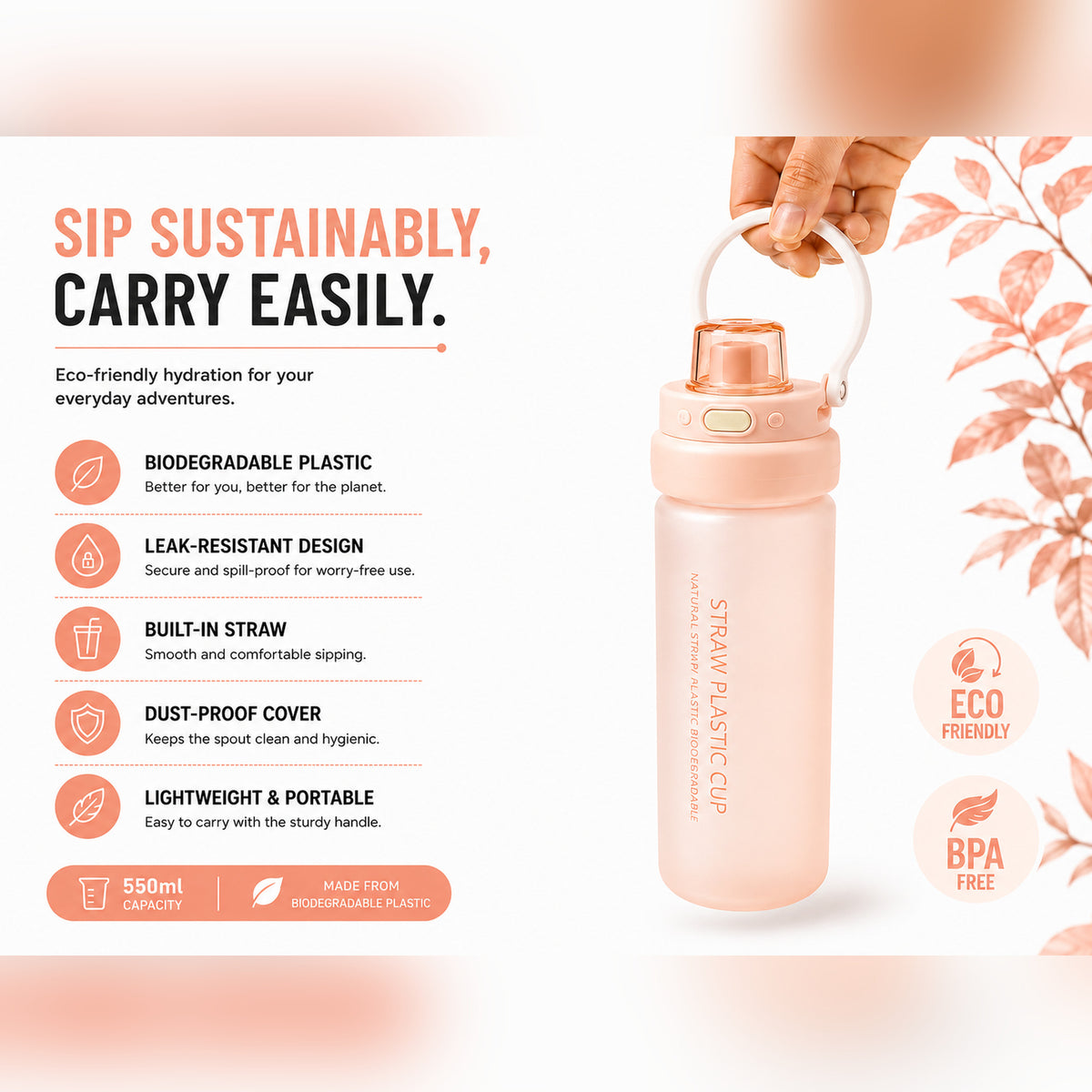 Papita Frosted Straw Cup — 550ml