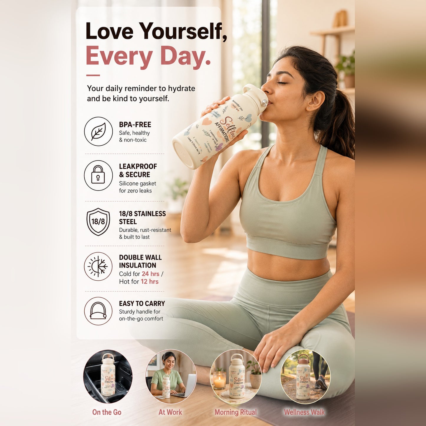 Papita Hydra 1L Double Wall Steel Water Bottle